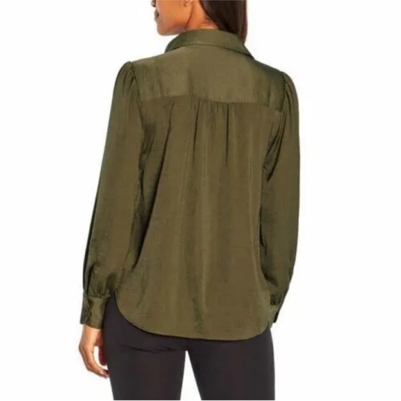 Banana Republic olive green long sleeve satin pullover Sz. M - Picture 2 of 9